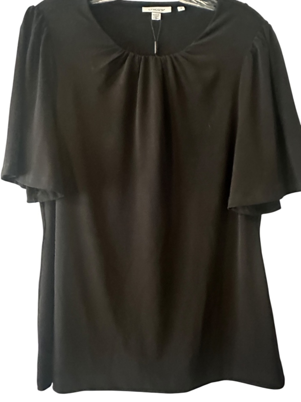 NWT Chico's Size 1 (M/8) Black Flutter Sleeve Scoop Neck Blouse